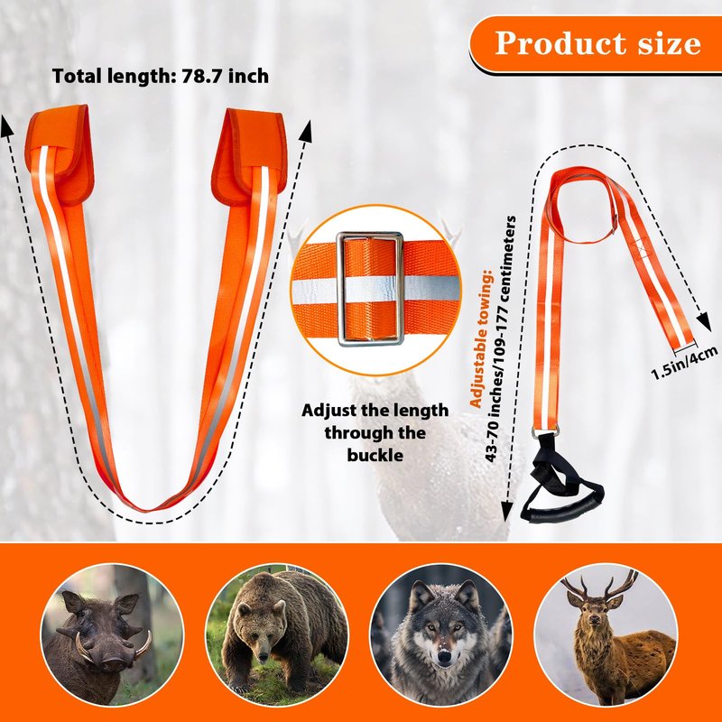 Vecacosic Deer Drag Strap And Harness Heavy Duty Safety Reflective Orange Deer Dragging Rope with Widen and Extended Shoulder Pads, Hunting Accessories Gift for Hunters, 500lbs Load Capacity