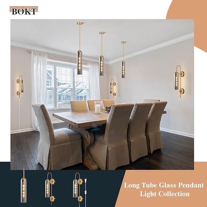 BOKT Brushed Brass Gold Wall Mounted Sconce Mid Century Modern Smoke Gray Glass Wall Sconce Light Single Bathroom Bedroom Wall Lighting Fixtures for Living Room Hallway Kitchen Mirror (Smoke Gray)