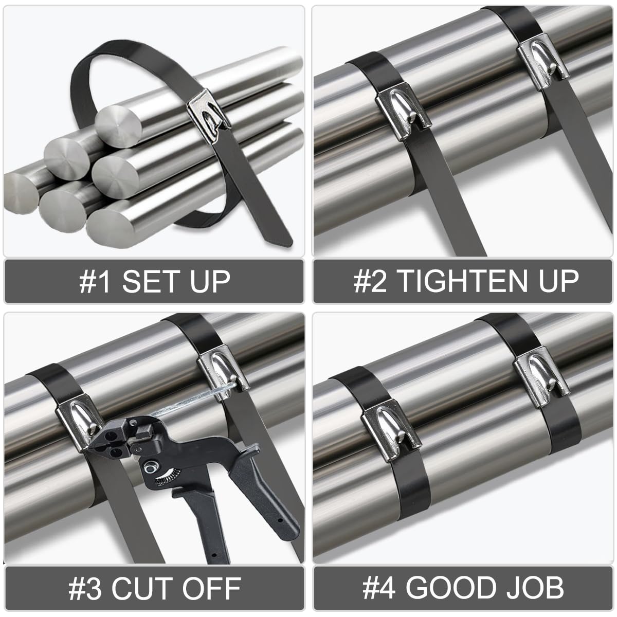 Aroono 100PCS 20inch Heavy Duty 304 Stainless Steel Zip Ties Self Locking, UV Resistant, 135lbs Strength, Black Epoxy Coated for Indoor/Outdoor Use