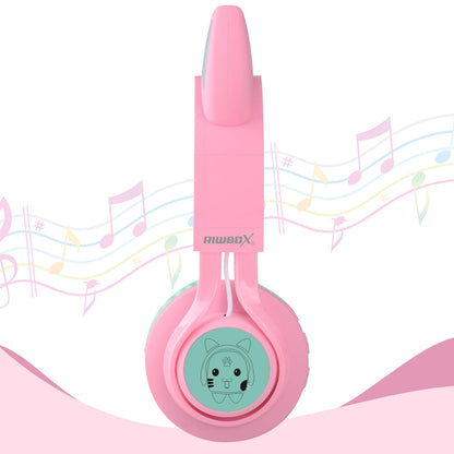 Riwbox CT-7 Cat Ear Bluetooth Headphones, LED Light Up Bluetooth Wireless Over Ear Headphones with Microphone and Volume Control for Travel/School/Smartphones/Laptop/PC/TV (Pink&Green)