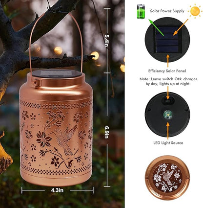 Solar Lanterns Outdoor Garden Decor- Hummingbird Solar Lights Waterproof Decorative Gifts for Women Mom Grandma Hanging Hummingbird Lights Gardening Gift for Outside for Yard, Patio, Backyard, Farm