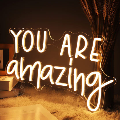 SYLHOME You Are Amazing LED Neon Light Sign 5V Girls Boys Bedroom Living Room Classroom Wall Decor Sign Hanging Smart Kid Birthday USB 16.9" X 10.6" Warm White