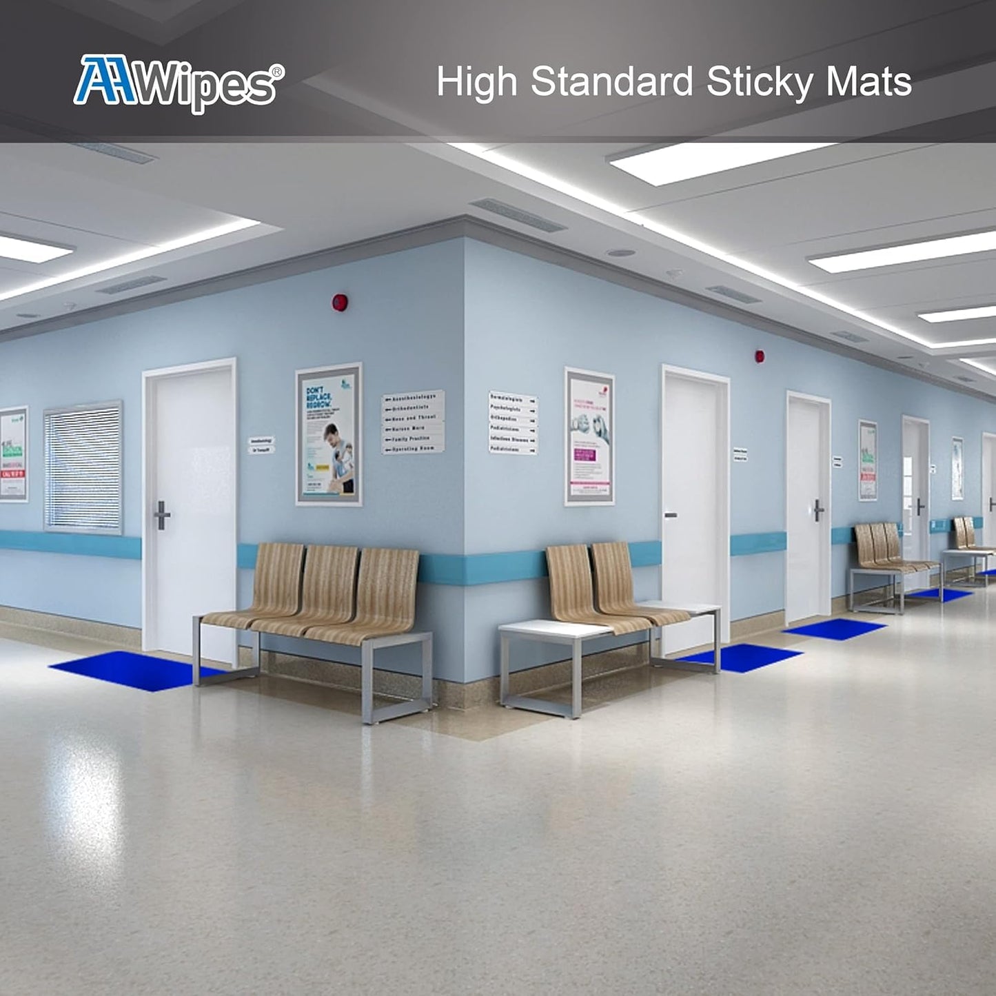 AAwipes 26" x 45" Blue Sticky Mats Tacky Pads Adhesive Floor Mat (5 Packs,150 Sheets,30 Sheets/Pack for Cleanroom Laboratory Workshop