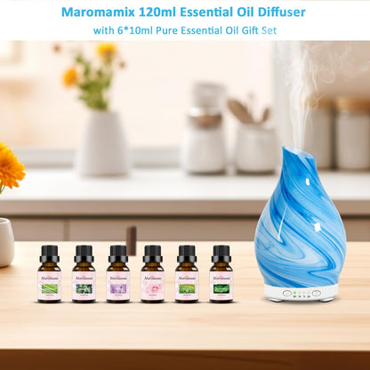 Essential Oil Diffuser 120ML Glass Ultrasonic Aromatherapy Oil Diffuser-Aroma Humidifier Glass Diffuser,7 Color Changing Light Waterless Auto-Off-Ultra-Quiet for Sleeping Yoga Home Office and Spa