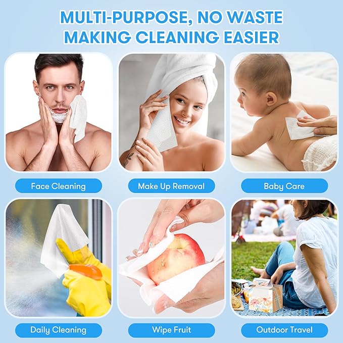 Disposable Face Towel, Soft & Thick Lint-Free Biodegradable Face Towelettes