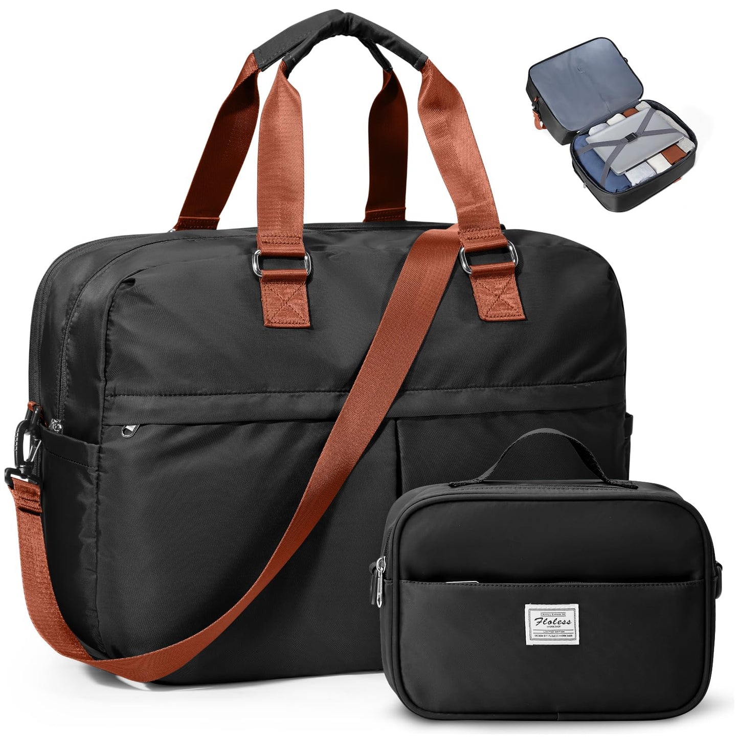 Expandable Personal Item Travel Duffle Bag Weekender Bag for Women Men, Overnight Hospital Carry On Bag with Toiletry Bag for Airplanes Travel Business Trips Sport,Black & Brown