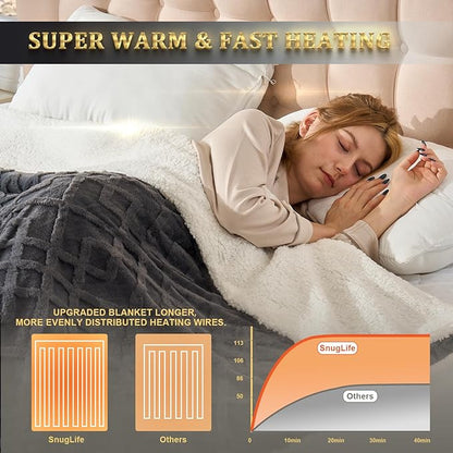 Heated Blanket Queen Size,Dual Control Electric Blanket with 10 Time Settings & 6 Heat Settings,Overheat Protection & ETL Certification，Fast Heating Blanket for Home Office Use，84" x 90"，Dark Gray