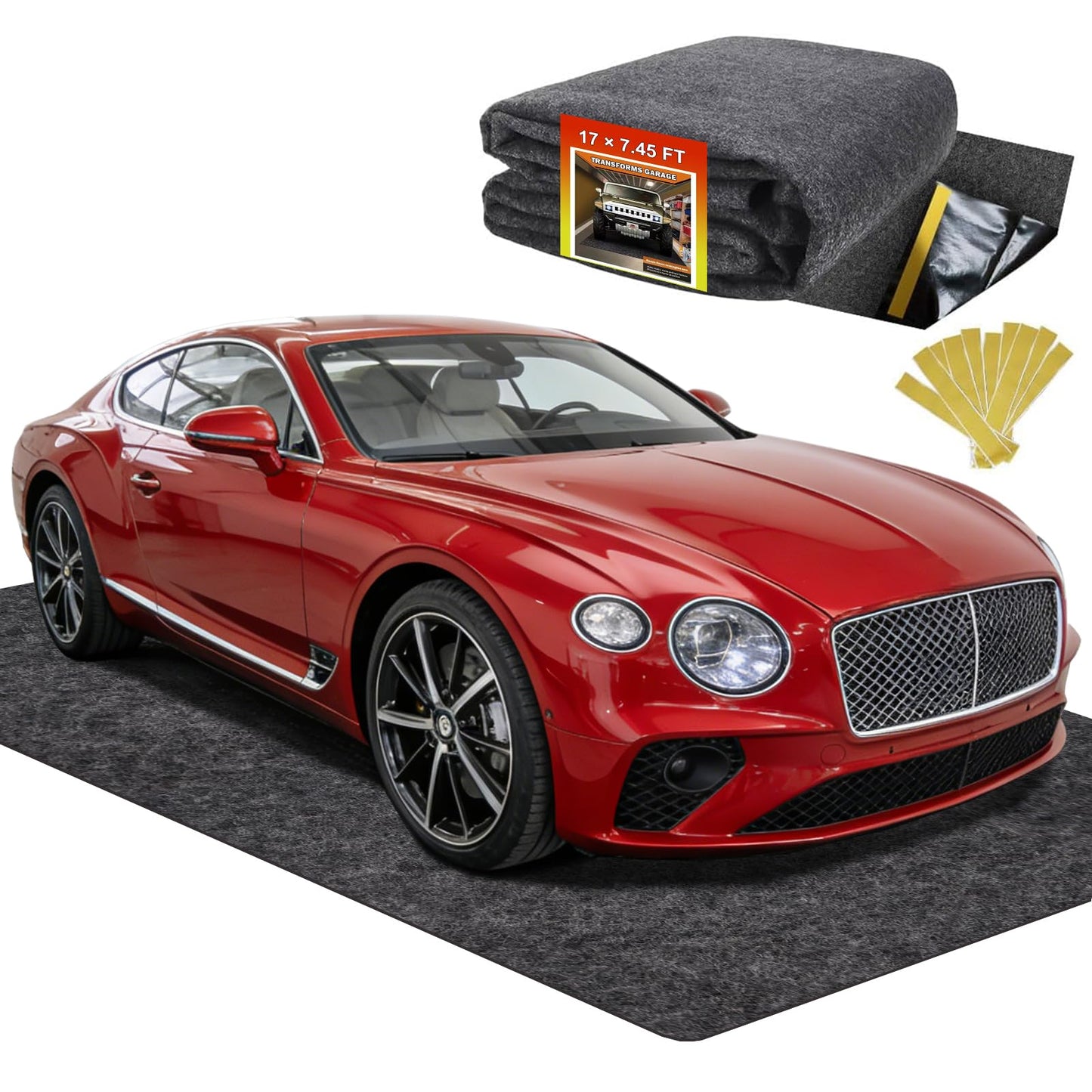 17' x 7.45' Garage Floor Mat for Under Car, Heavy-Duty Oil Spill Mat, Waterproof & Absorbent Garage Flooring, Non-Slip Protective Pad for Garage & Shop, Reusable & Washable with Adhesive Tape