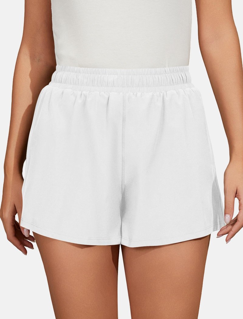 FireSwan Athletic Shorts for Women 2 in 1 High Waisted Quick Dry Running Workout Gym Active with Pockets White Medium