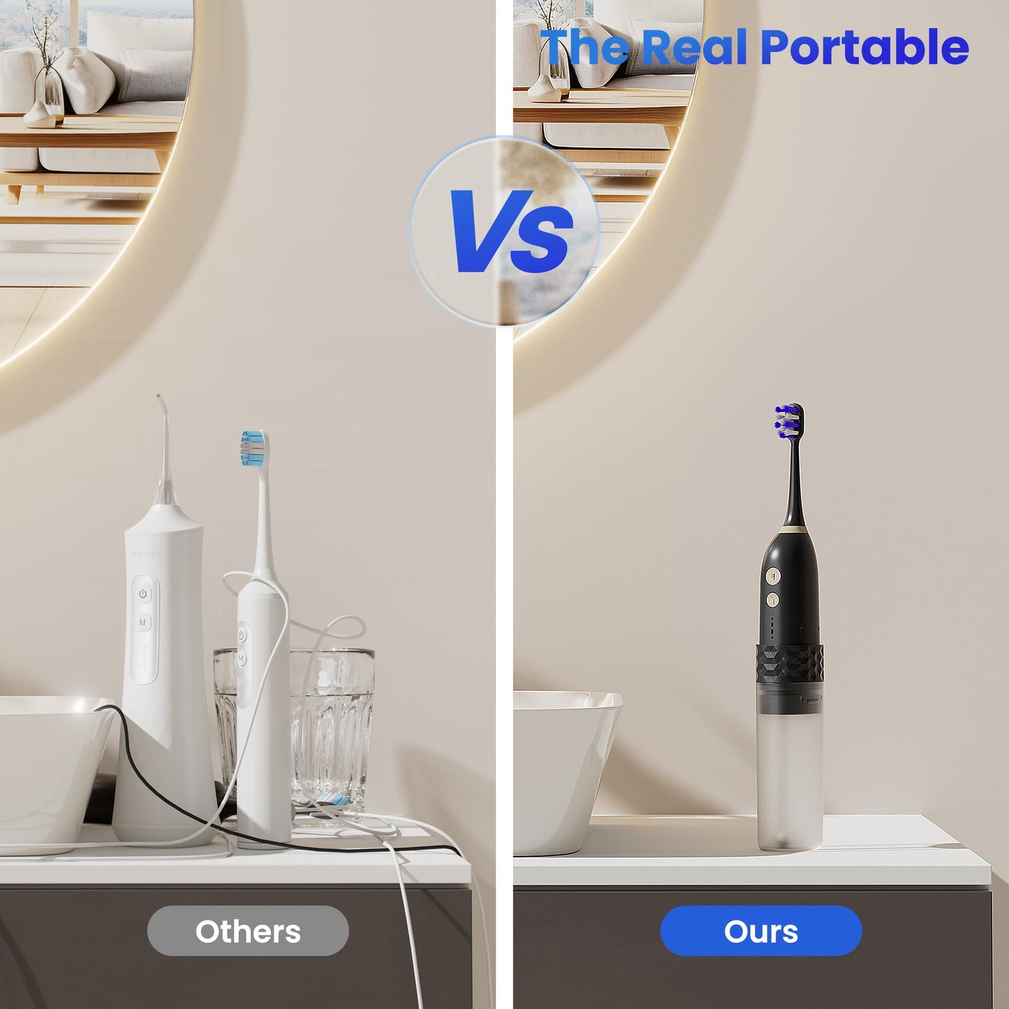 Portable Water flosser with Electric Toothbrush, 2 in 1 Teeth Cleaning Kit, Electric Toothbrush and flosser Combo, Water Flosser for Travel and Home (Black)