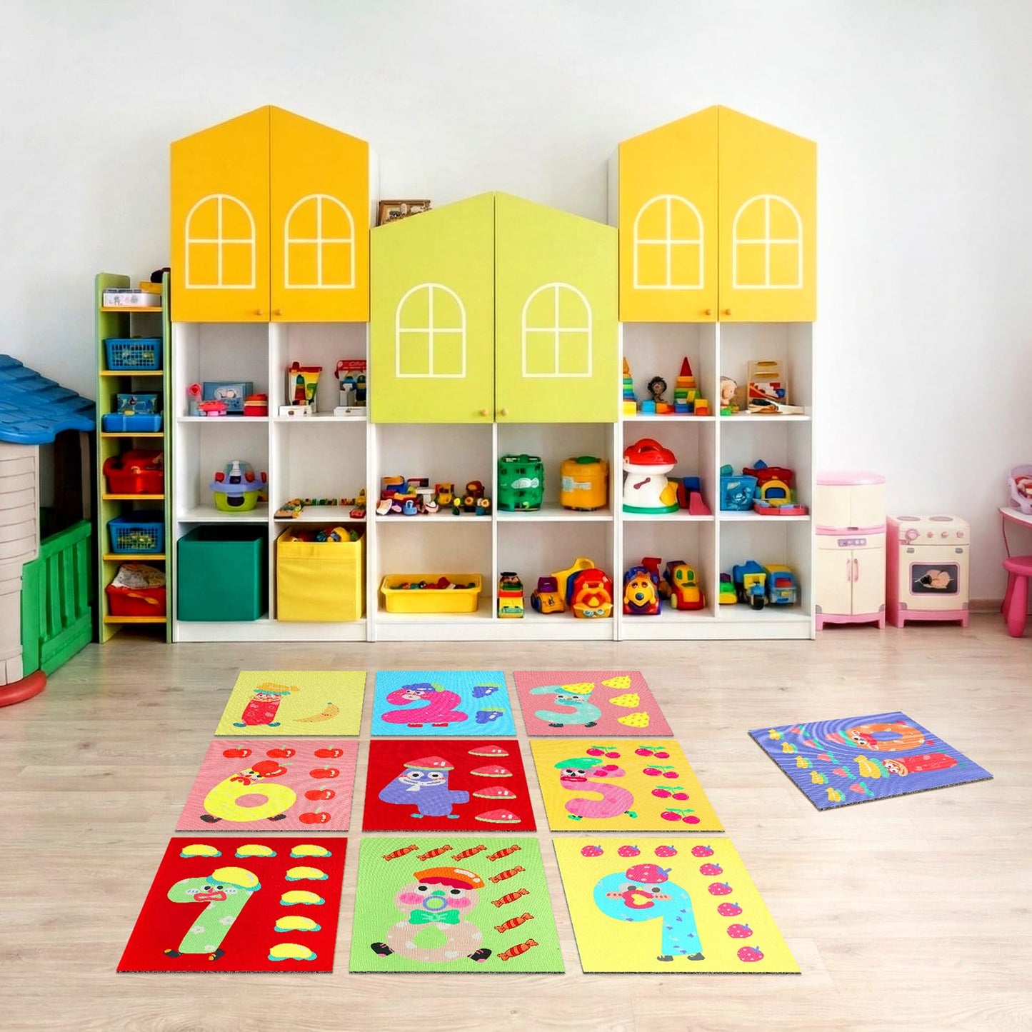 RattanView 10 Pcs 15 x 13 Inch Classroom Educational Rugs Playroom Number Carpet Classroom Floor Play Mat Activity Area Rug Game Carpet Non Slip Playmat for Back to School Playroom Home Decor
