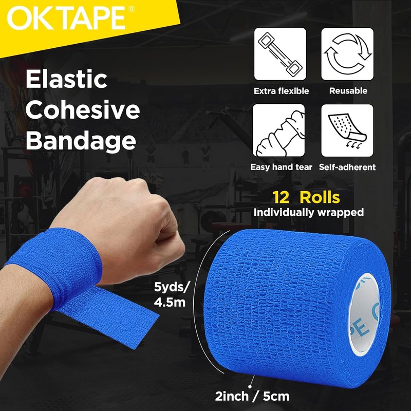 Self Adhesive Bandage Wrap - Elastic Athletic Tape for Medical Use | 2" x 5 Yards - Blue