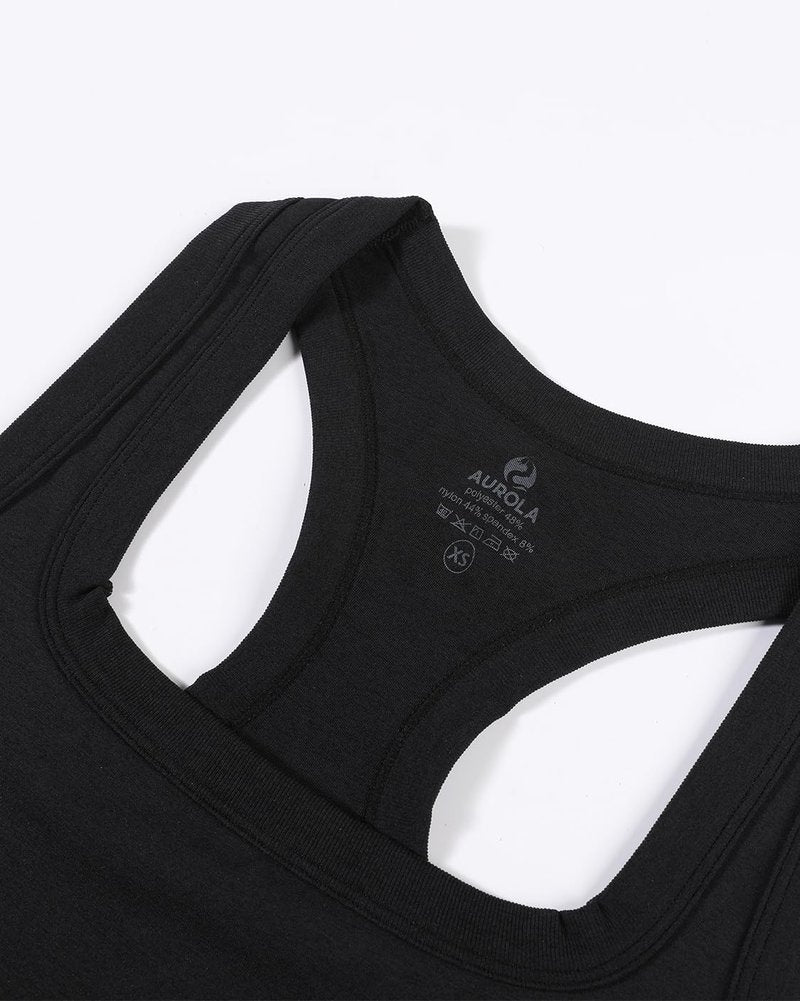 AUROLA Essentials Seamless Sleeveless Raceback Top,Women Subtle Marl Workout Square Neck Fitted Tank,Black,M