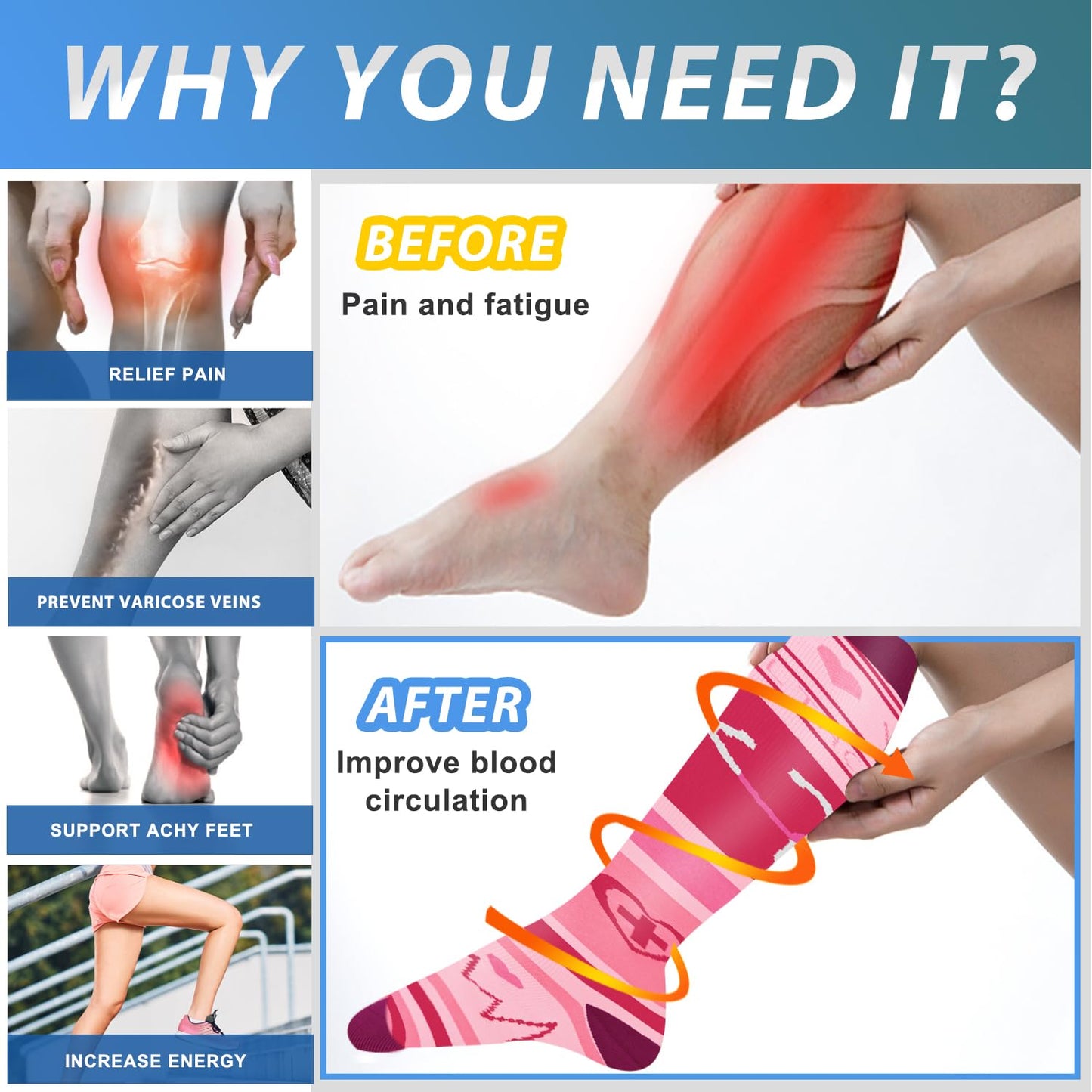 Aoliks Compression Socks for Women and Men, Knee High Support Stockings, Circulation & Fatigue Relief, Cute Pink Socks for Work, Nursing Students, Nurse Gift, Gift for Women, Long Shifts