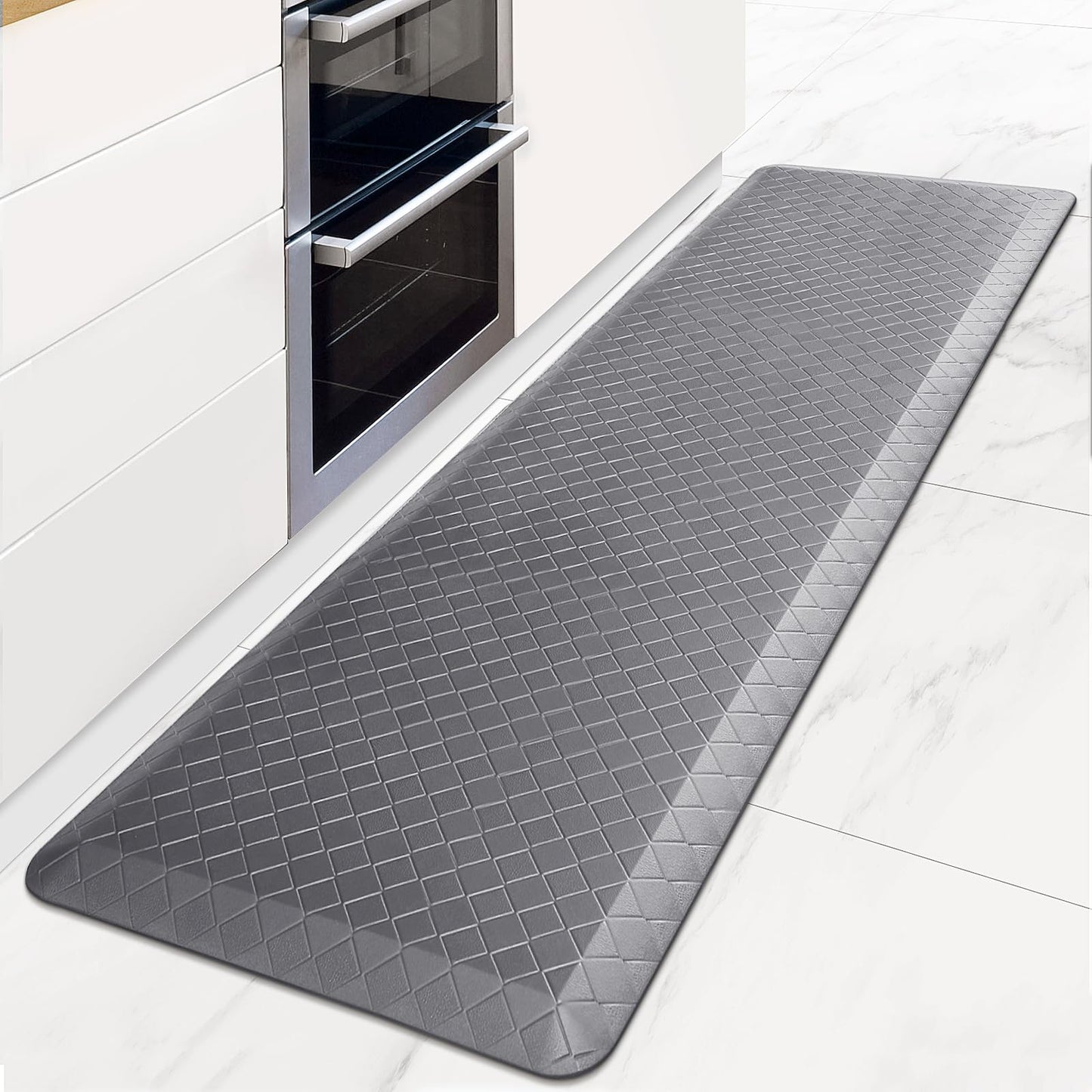HappyTrends Anti-Fatigue Floor Mat - 4/5 Inch Thick, Waterproof Non-Slip, Heavy Duty Ergonomic Comfort Rug for Kitchen, Office, Sink, Laundry (22"x72", Gray)