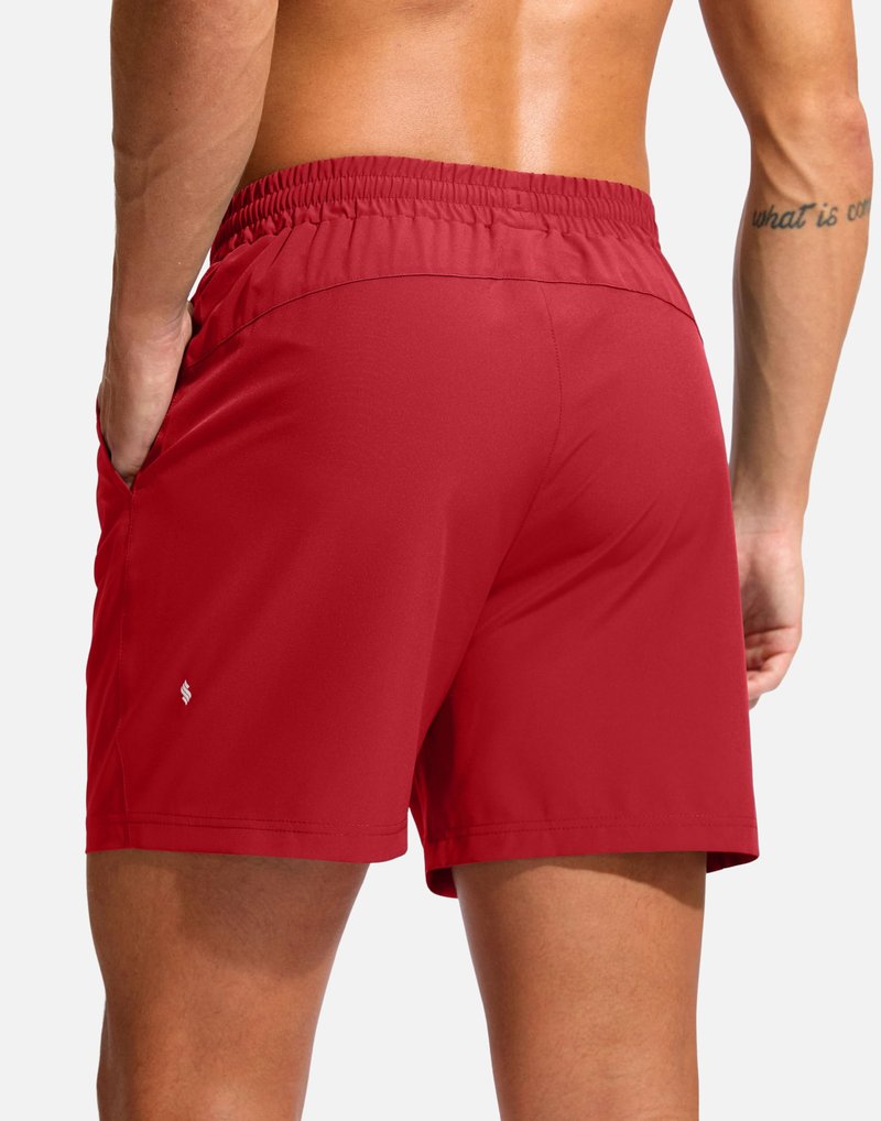 Soothfeel Men's Athletic Workout Shorts with Zipper Pocket 5"/7" Running Gym Shorts for Men Lightweight Quick Dry Tennis (Red, 5, L)