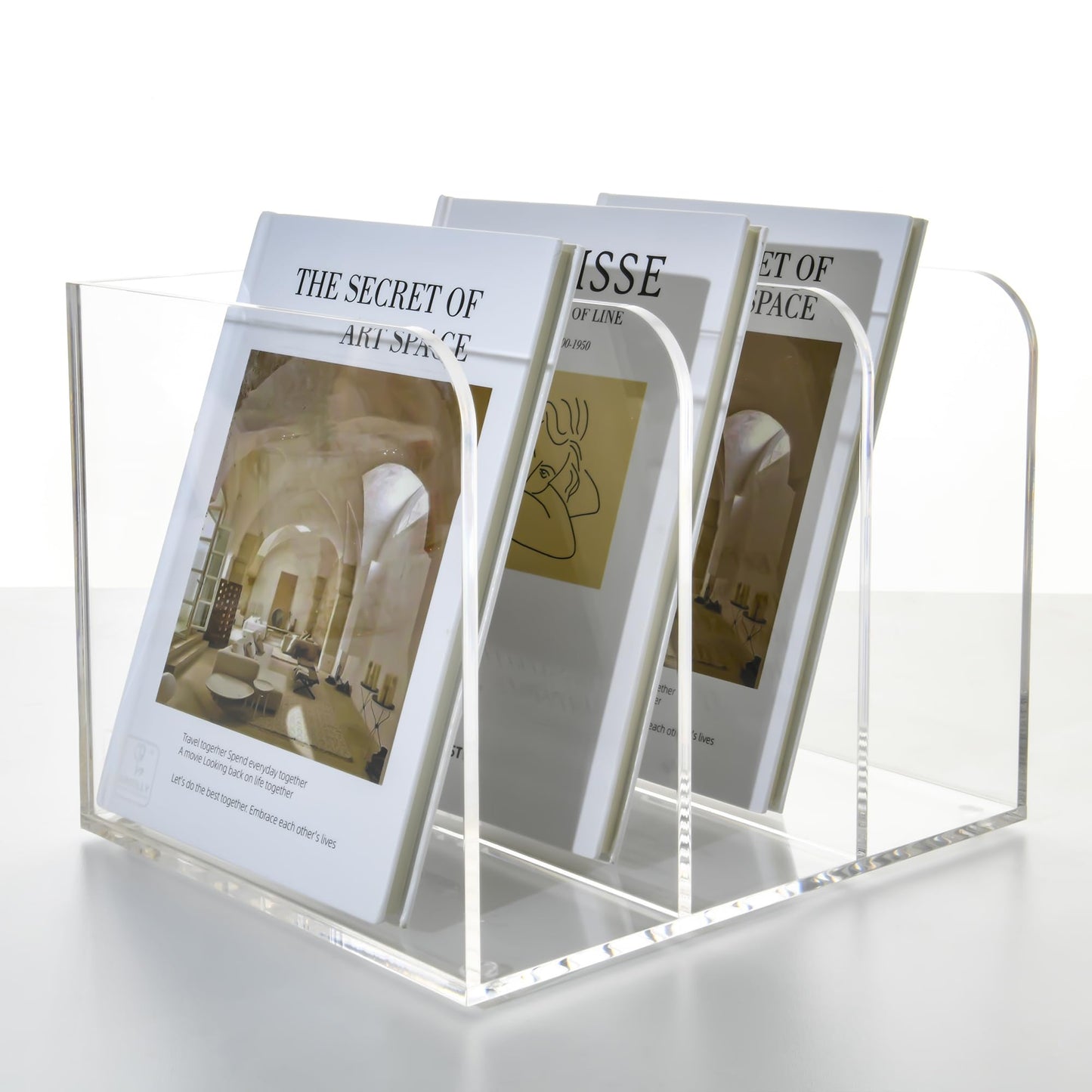 AIMOLLY 3 Vertical Compartments Clear Acrylic Magazine & File Holder – Multipurpose Desk Organizer for Documents, Tablets, Magazines, Books – Office/Home/Classroom Rack