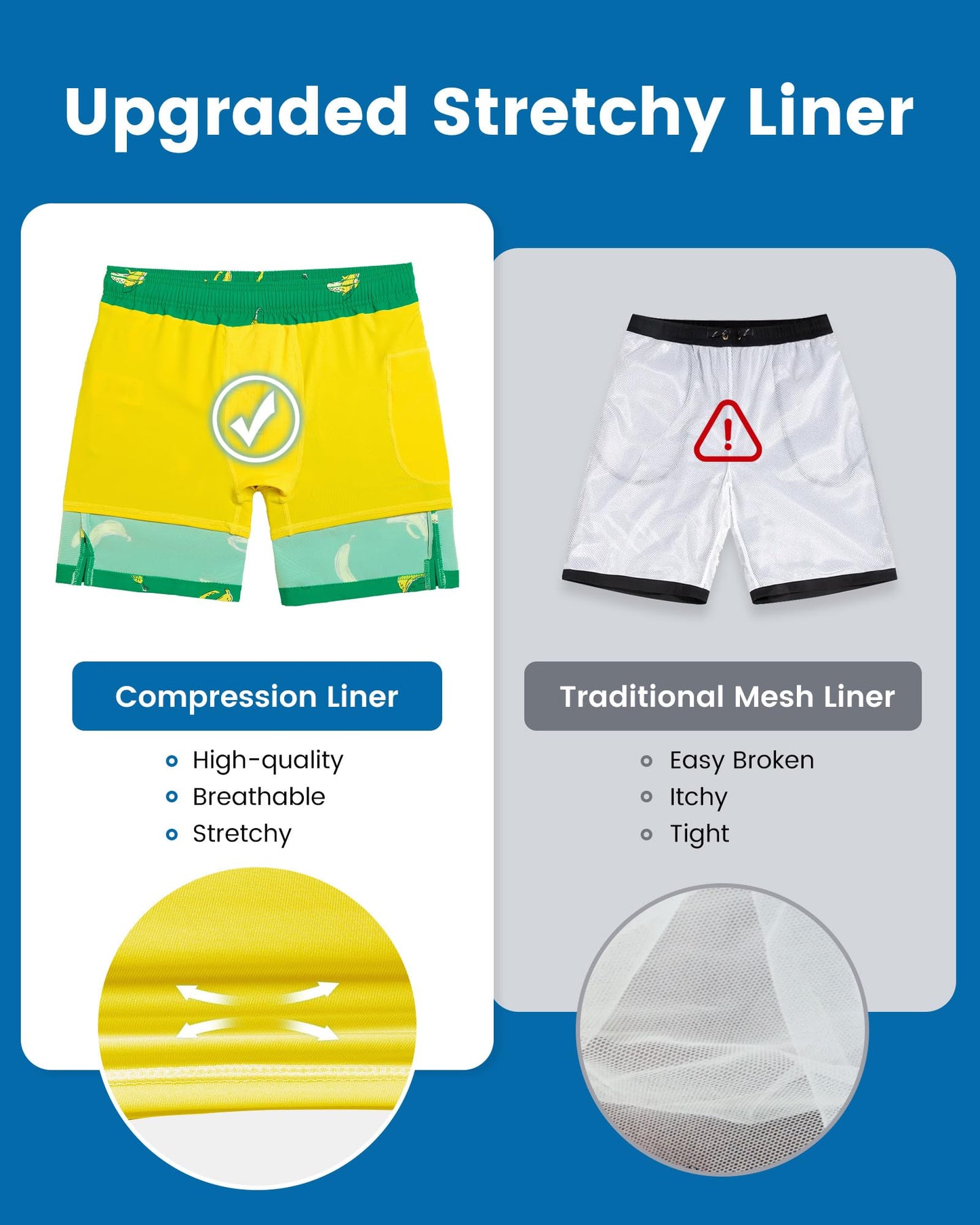 maamgic 2 in 1 Mens Swim Trunks 7 Inch Swim Shorts Swim Suits Board Shorts Falling Banana-Green Large
