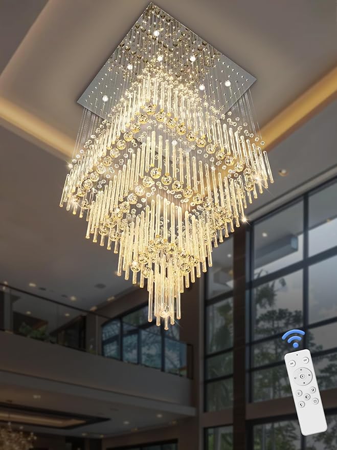 Flashing God D32''X H100'' Modern Crystal Chandelier, Raindrop Chandelier for Entryway, Large Chandeliers for High Ceilings, Staircase, Foyer, Living Room, 4-Tier Hanging Light Fixture