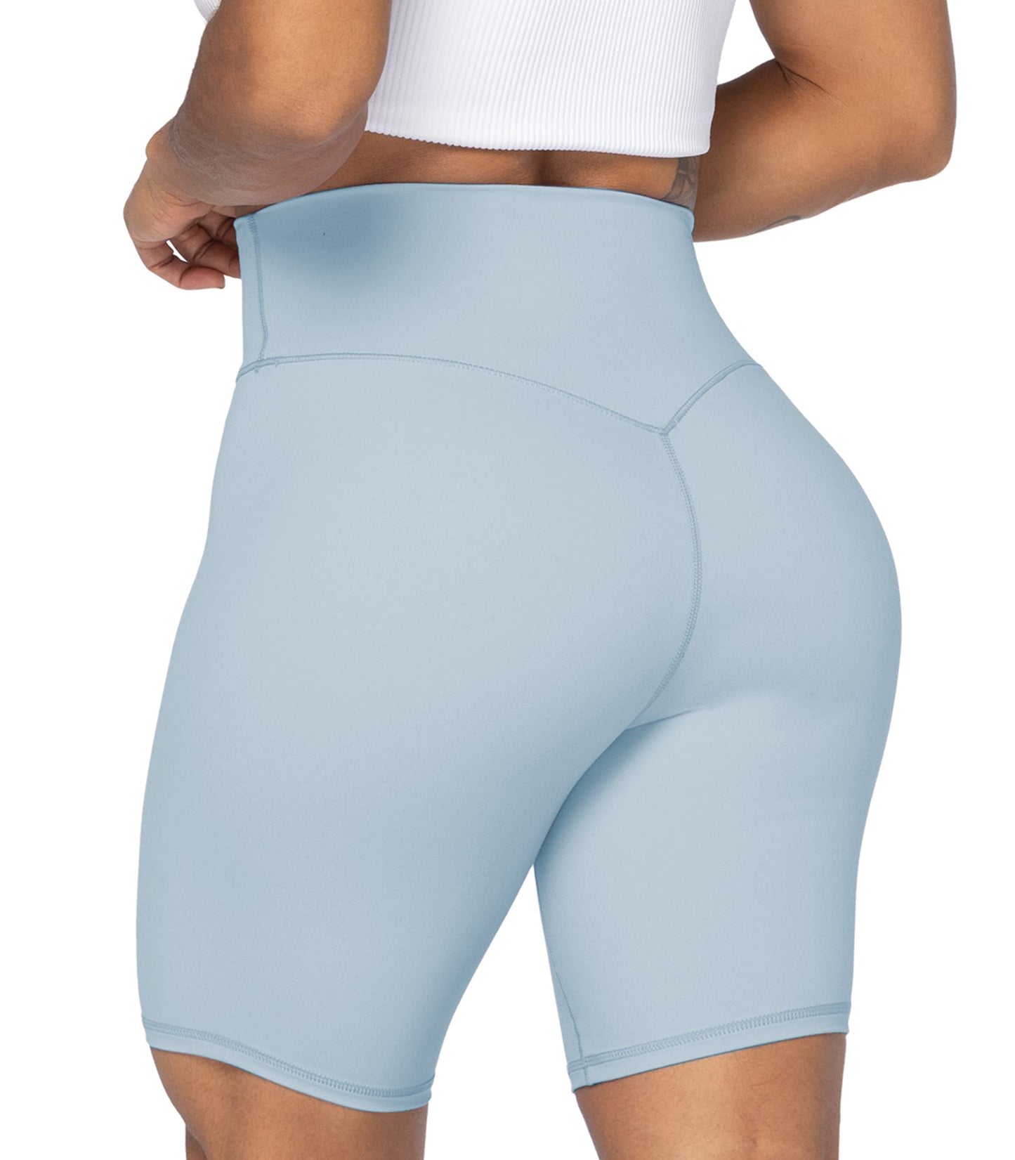 Sunzel 8" High Waist Biker Shorts for Women No Front Seam Soft Yoga Workout Gym Bike Shorts Tummy Control Squat Proof Light Blue