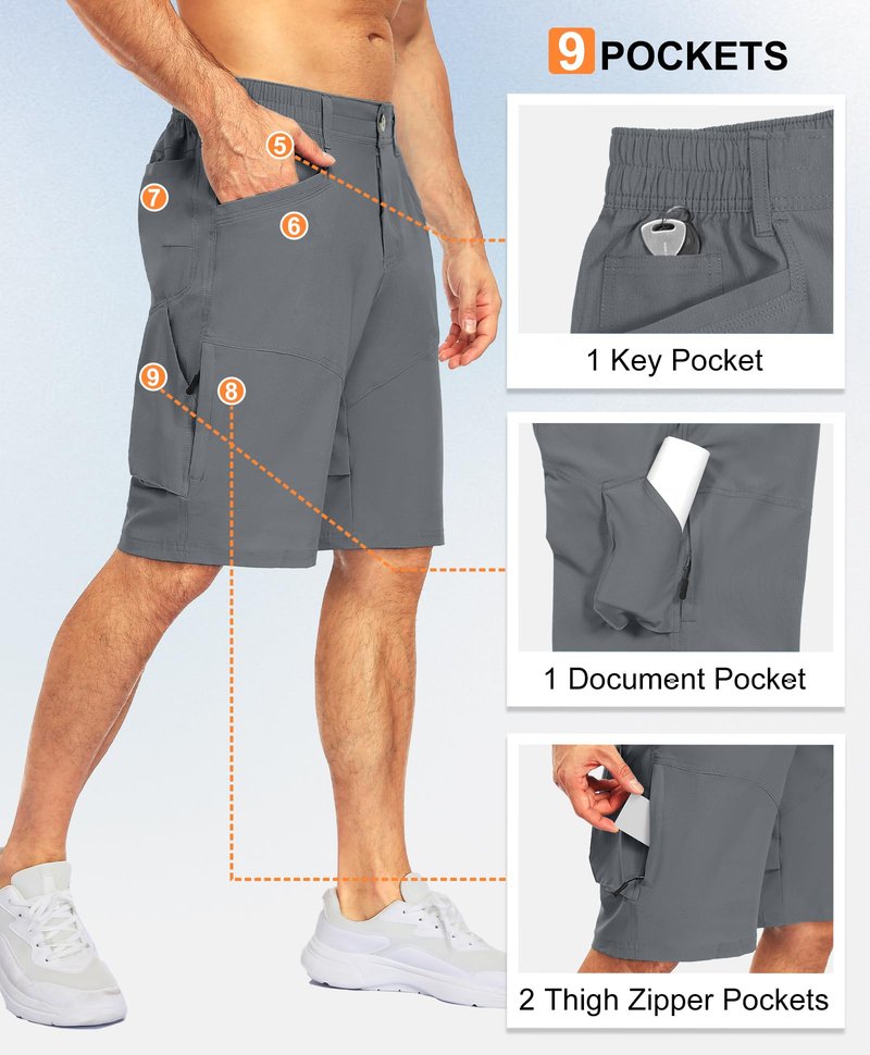Little Donkey Andy Men's Hiking Cargo Shorts Quick Dry Waterproof Lightweight Golf Shorts Stretch Casual Short with 9 Pockets Water Resistant (Gray L)
