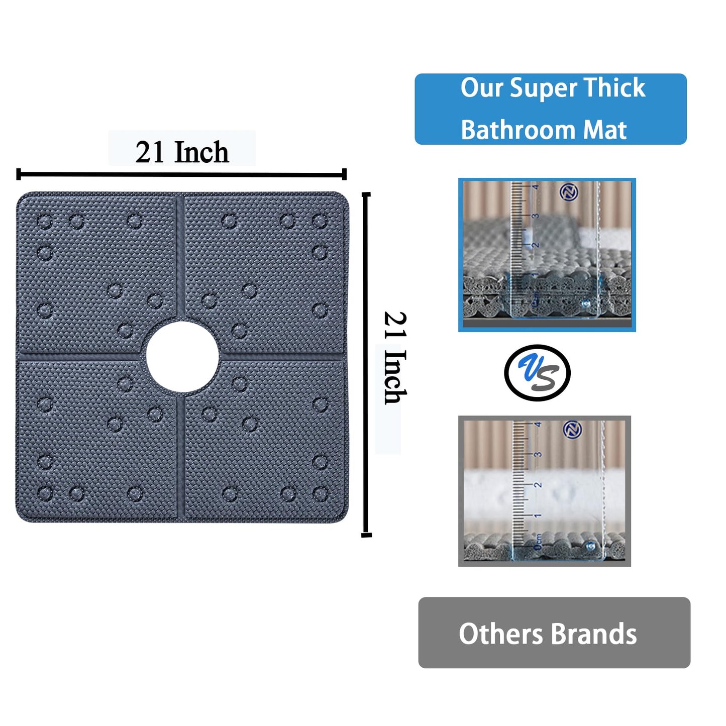Webos Bathtub Mat Non Slip: Soft Safety Foam Bath & Shower Mat for Tub Suitable for Families 21 X 21Inch with Drain Holes and Suction Cups Massage Tub & Shower Mat for Bathroom (Dark Grey)
