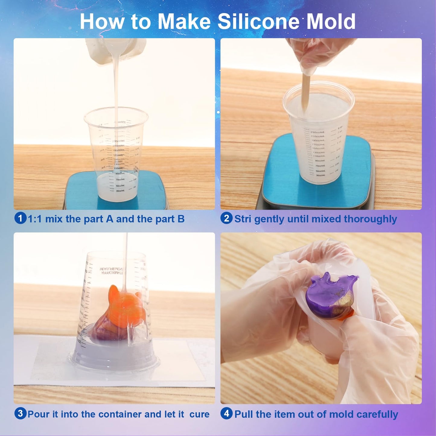 CHANGTIKEJI Silicone Mold Making Kit, 84oz 10A Elastic Liquid Silica Gel for Casting Resin molds and Candle & Soap Mold,Fast Cure Translucent Platinum Silicone Rubber