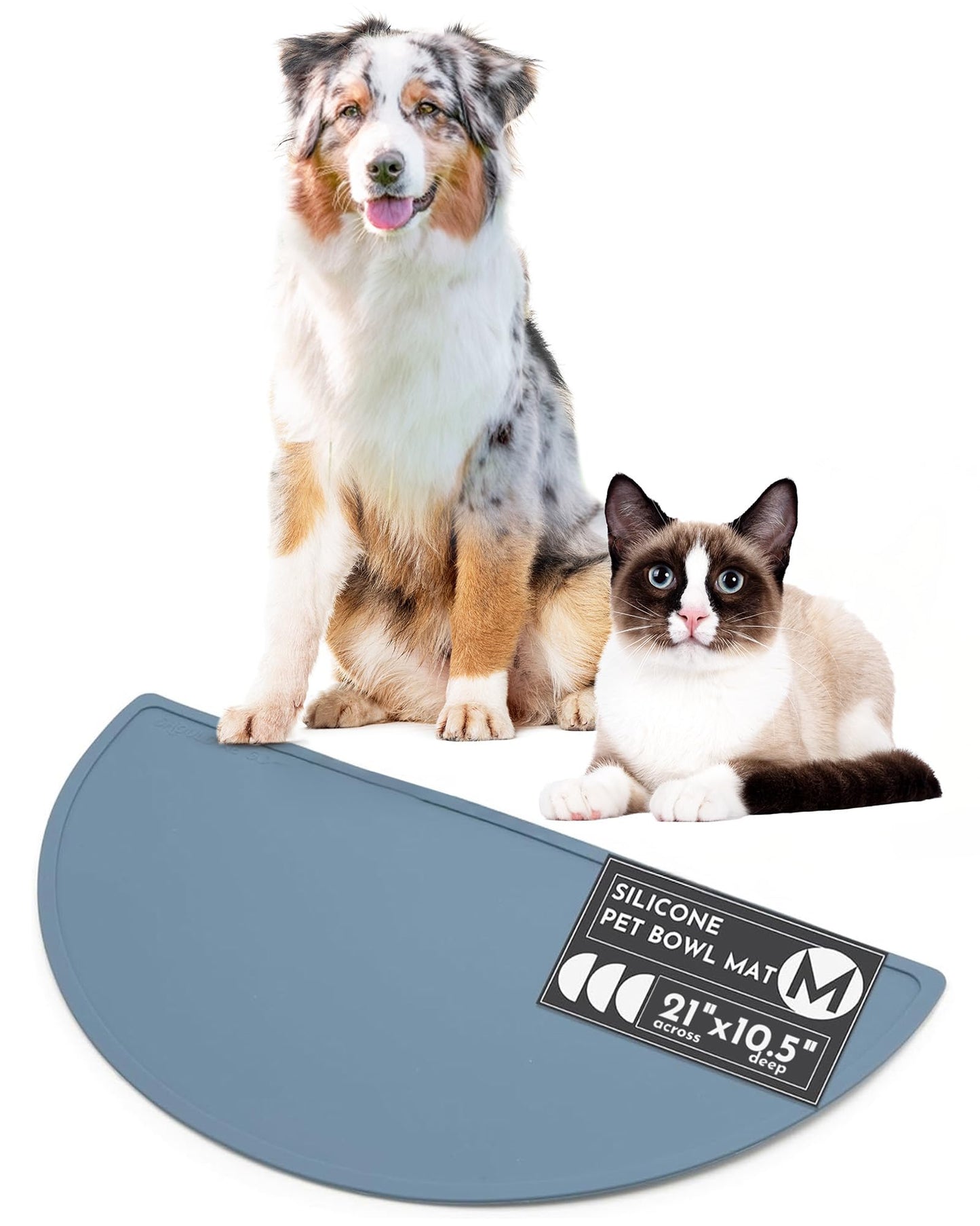 Should We Go? Waterproof Silicone Dog Food Mat – Medium Size Non-Slip Pet Bowl Mat, Raised Edge Design, Easy-to-Clean Pet Food Placemat for Dog & Cat Bowls, 21" Across x 10.5" Deep - Ocean Blue
