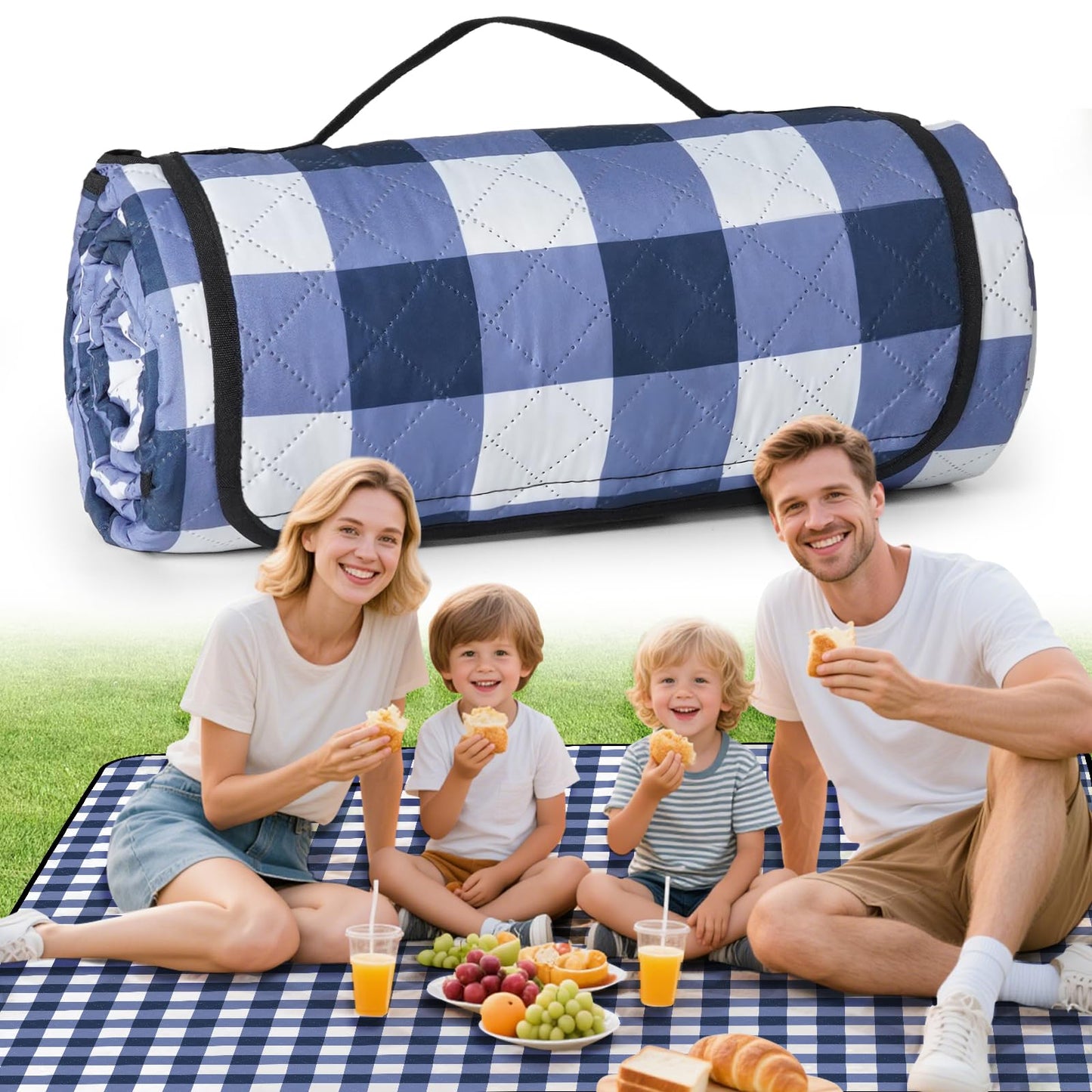 Ergohortus Picnic Blankets Waterproof, Extra Large Picnic Mat 79"X79", Sandproof Washable Camping Beach Blanket, Camping Accessories for Outdoor Activities, Blue