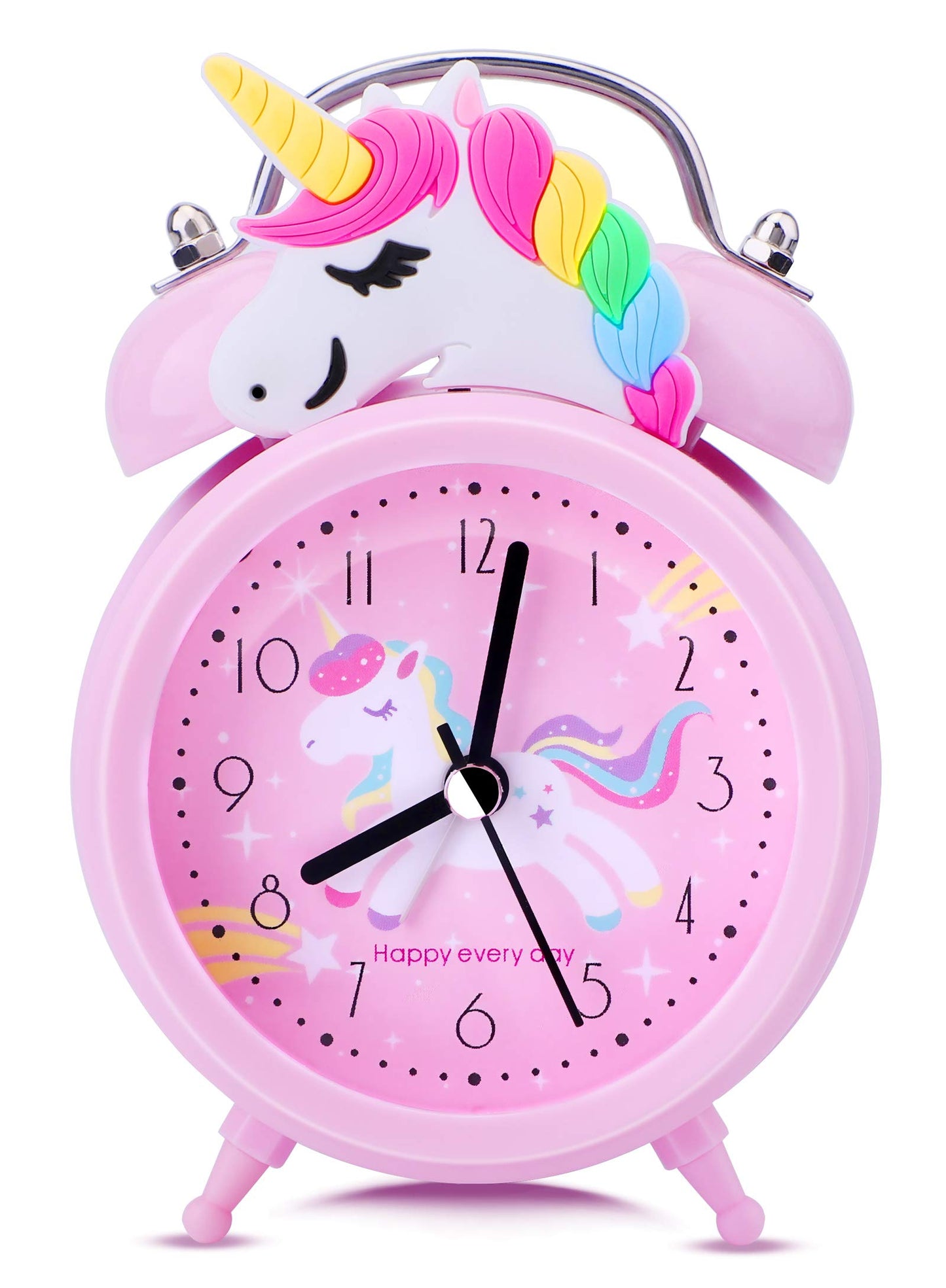 TCJJ Unicorn Alarm Clock for Girls Kids, Cute Bedroom Decoration, Non Ticking Silent Second Hand, w/Backlight Super Loud Twin Bell, for Kids Unicorn Gifts (Pink)