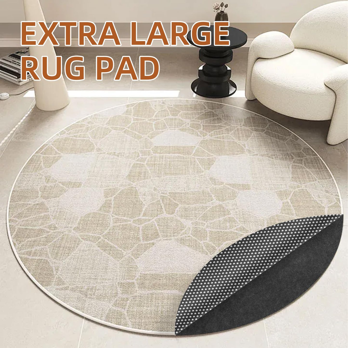 Waterproof Non-Slip Rug Pad, Round 6 Ft Carpet Pads for Large Area Rugs 1/8" Thick Felt Floor Protection Pad for All Floors and Finishes, Keep Rugs in Place and Provide Cushioning (6FT)