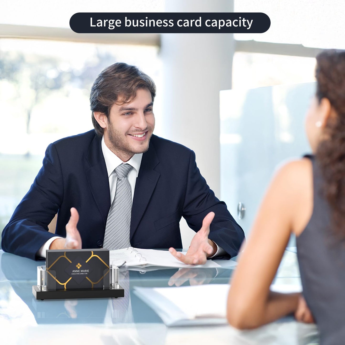 EMOMAS Acrylic Business Card Holder for Desk,Business Card Stand,Clear Business Card Display,Desk Business Card Holders,Business Card Display Stand,Acrylic Business Card Holder Display,Black 2 Pcs