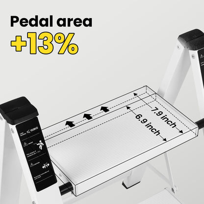 FAHKNS 3 Step Ladder, Aluminum Folding Step Stool with Anti-Slip Sturdy and Wide Pedal, Portable Space Saving Closet Step Stool for Home and Kitchen, Step Stools for Adults, White, 330Lbs