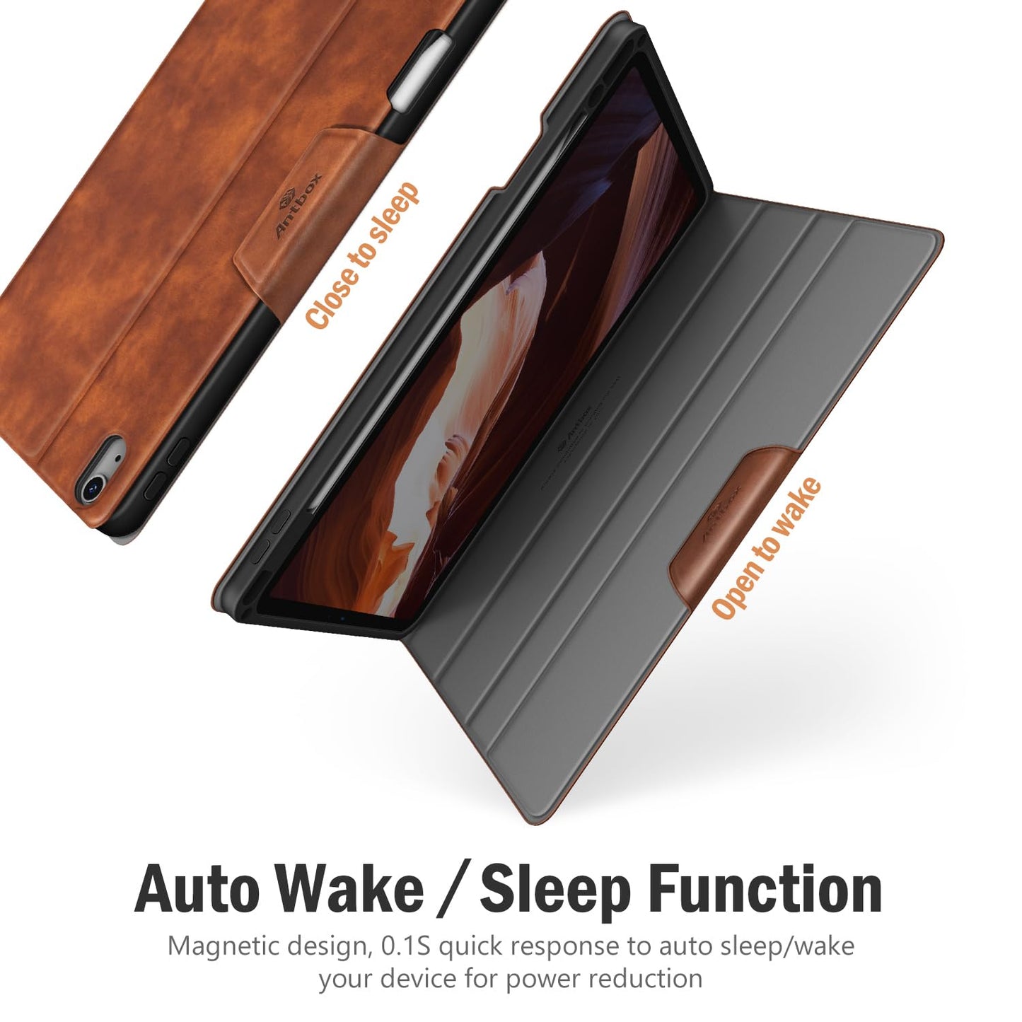 Antbox for iPad Air 13 Inch Case 2026 M4 /2025 M3 /2024 M2, Built-in Pencil Holder, Fully Supports Pencil Pro and Pencil (USB-C), Auto Sleep/Wake Function PU Leather iPad Air 13'' Cover (Brown)