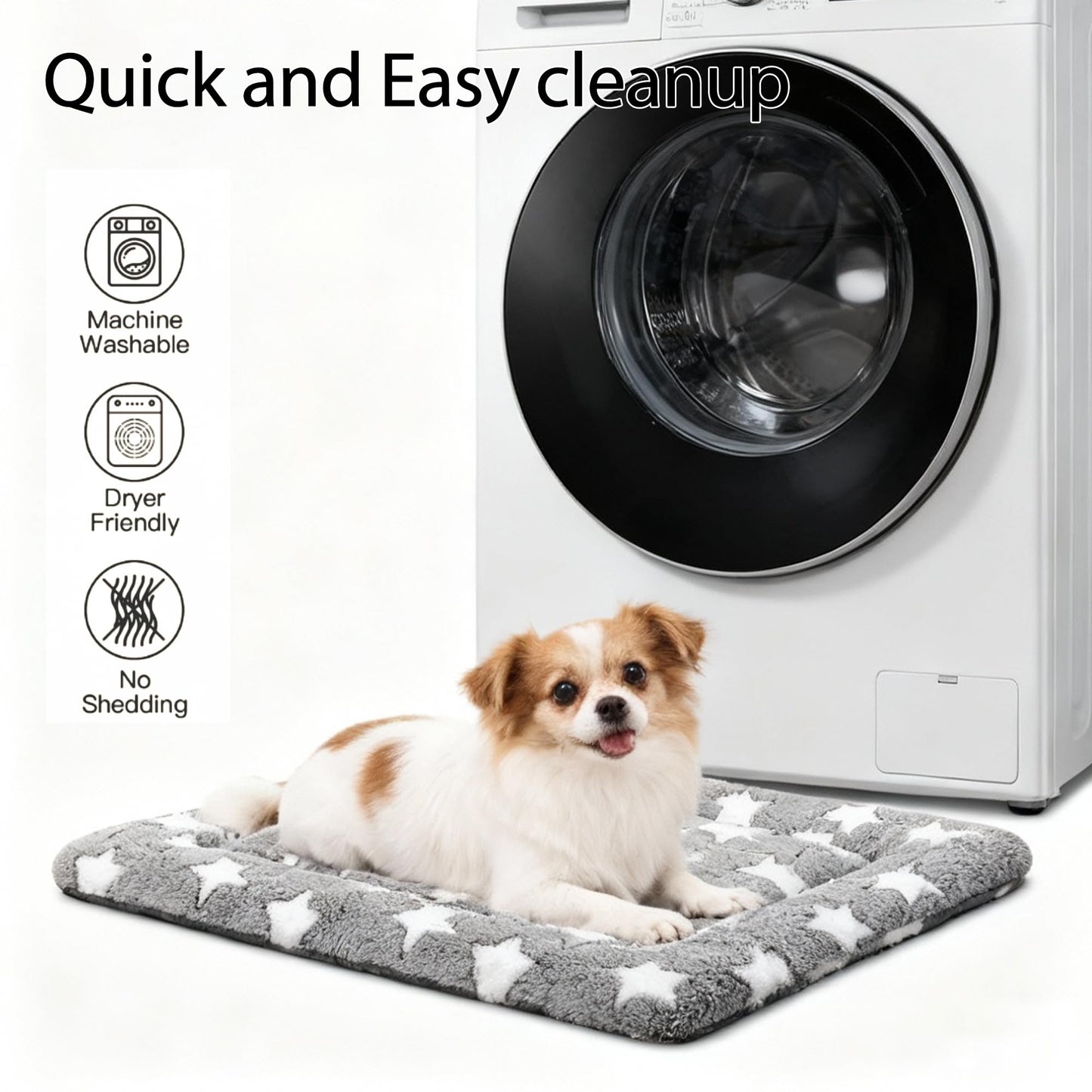 Fogkiss Dog Bed Mat, Reversible Crate Pad & Cute Dog Bed - Machine Washable Kennel Mat with Ultra Soft for Small Dogs (Cool/Warm), 24" x 18", Grey&Star