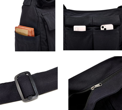 Women Men Crossbody Shoulder Bag Large Hobo Bag with Multiple Pockets Canvas Messenger Tote Bag for Women and Men