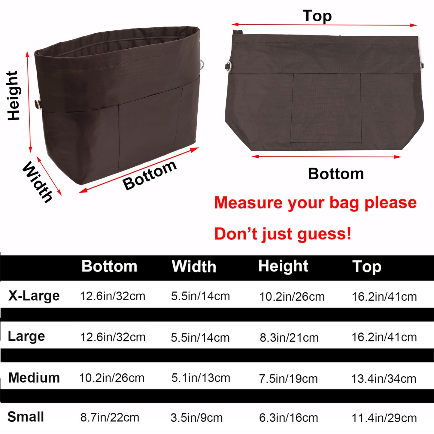 Time Wing Handbag Tote Purse Organizer Insert Bag Liner Shaper Divider Zipper 11 Pockets Compartments Medium Coffee