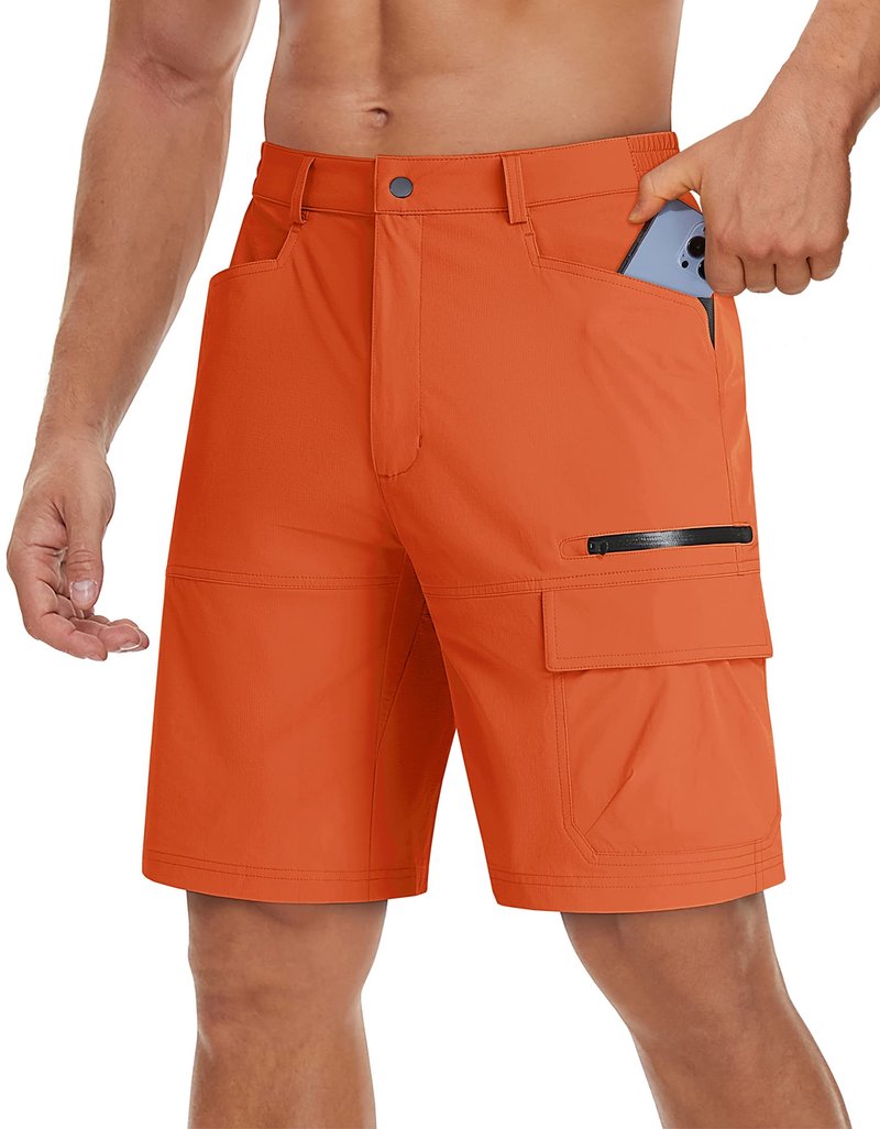TACVASEN Mens 10" Lightweight Hiking Outdoor Cargo Travel Shorts Quick Dry Casual Breathable Fishing Dress Golf Summer Shorts Orange 40