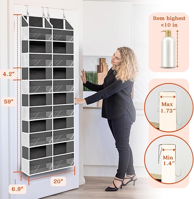 Over the Door Organizer 6 Tiers, Extra Large Behind Door Storage of 12