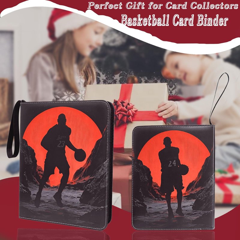 Basketball Card Binder - 900 Capacity 9-Pocket Trading Card Album, 3 Ring Card Holder Binder, Waterproof PU Leather, Zip Closure, Perfect Christmas Birthday Gift for Collectors