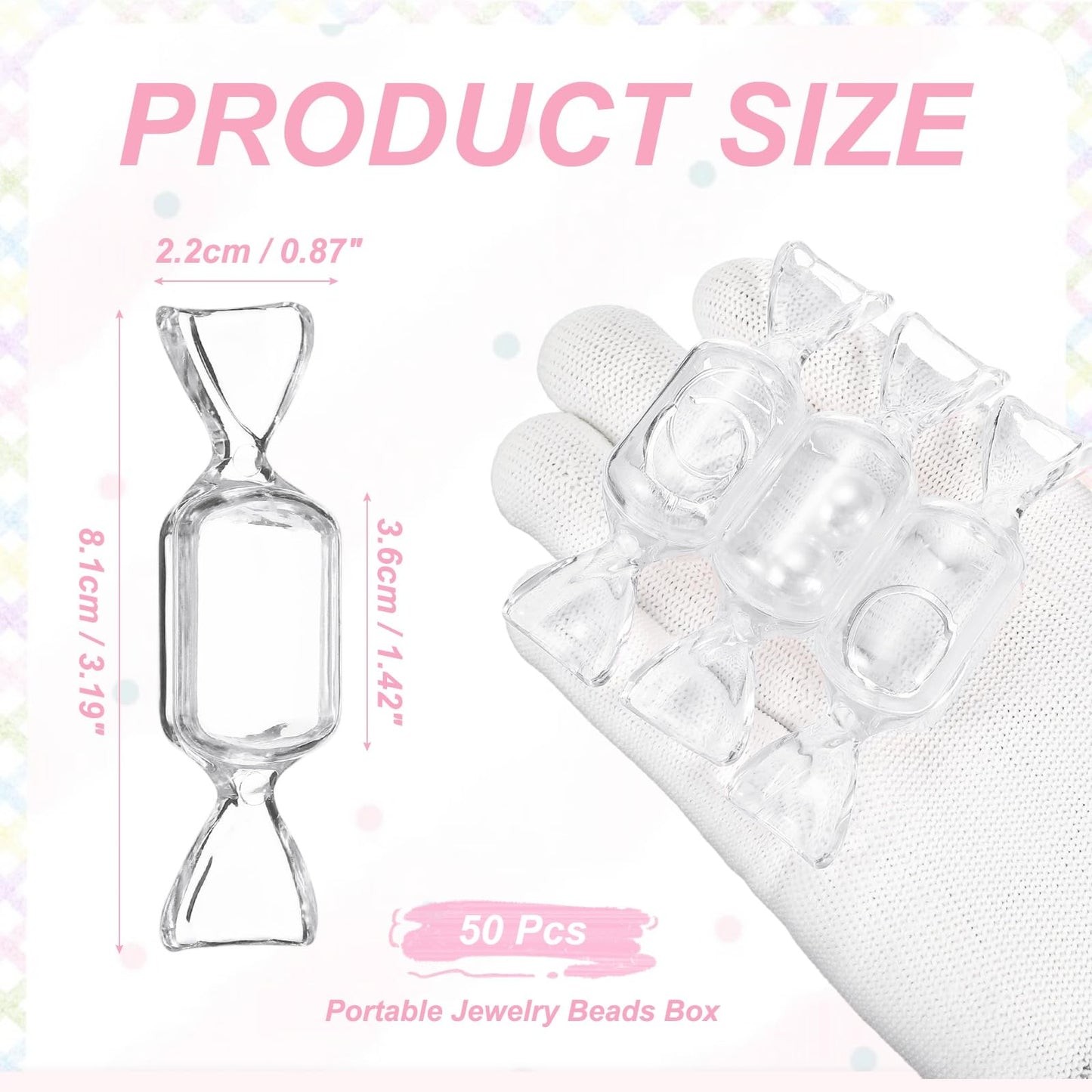 PATIKIL 50Pcs Candy Shaped Jewelry Box, Mini Plastic Jewelry Organizer Earrings Beads Bracelet Small Items Storage Container for Travel Wedding Christmas, Transparent
