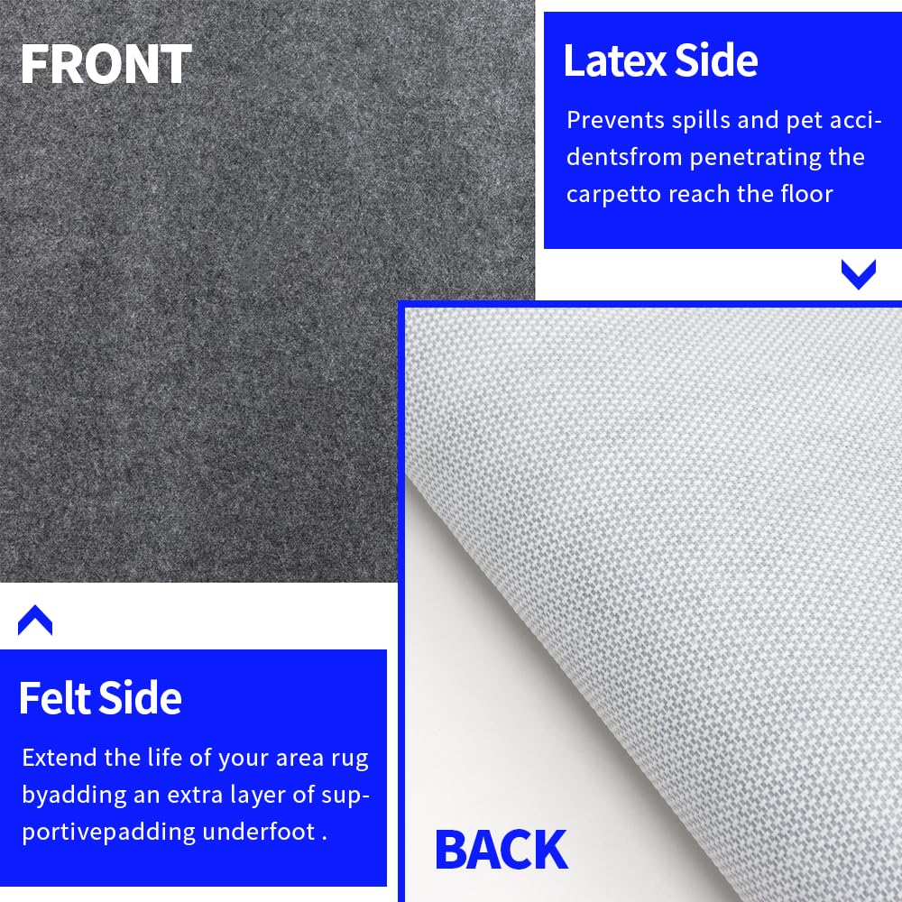 Waterproof Non-Slip Rug Pad 5x7 for Large Area Rugs Durable Felt Floor Protection pad for All Floors, Suitable for Cutting. Rug Pads Keep Rugs in Place and Provide Cushioning