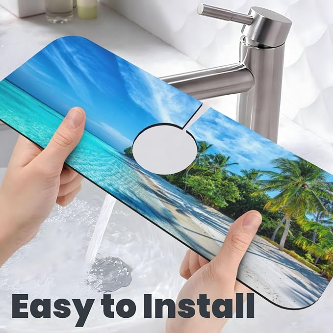 Beach Tropical Palm Tree Waves Travel Island Kitchen Sink Splash Guard Faucet
