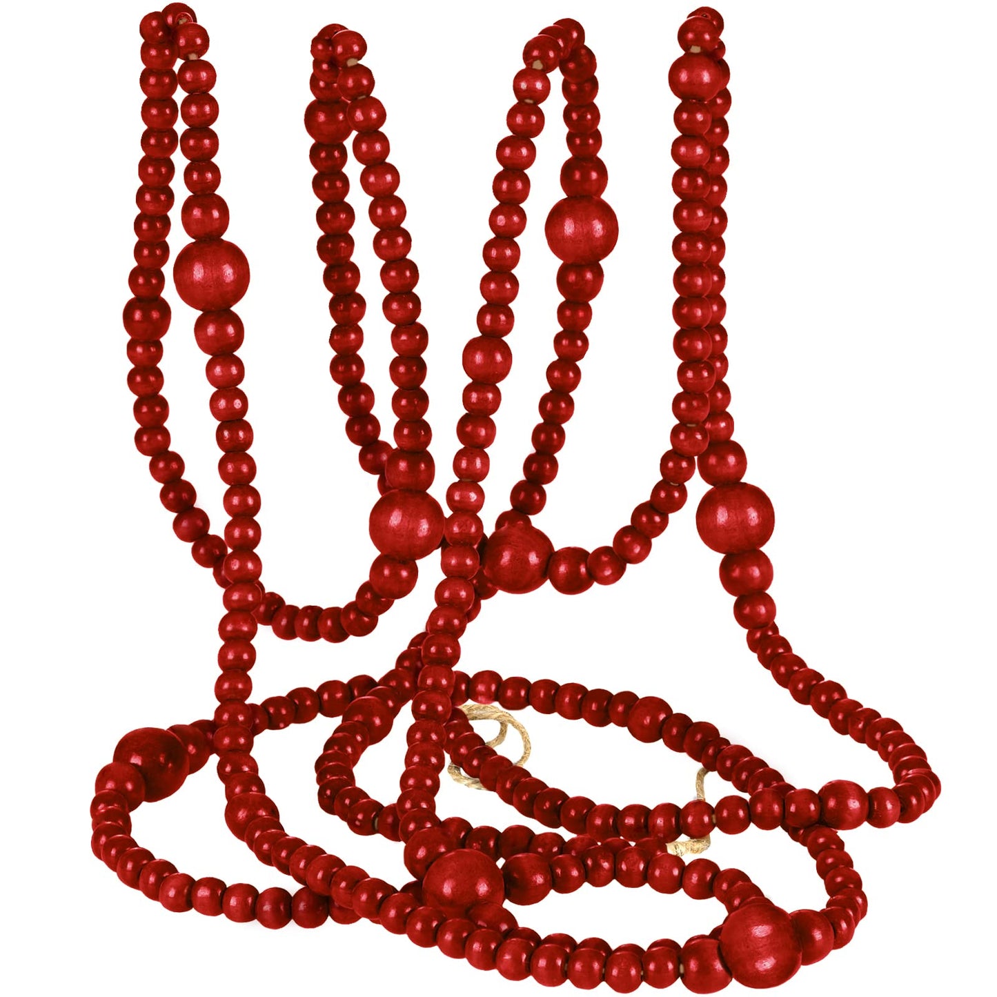 12 Feet Summer Christmas Wooden Beads Garland Round Craft Farmhouse Vintage Christmas in July Wood Bead Garlands for Xmas Supplies(Dark Red)