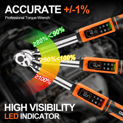 coobeast Digital Torque Wrench, 3/8 Drive Electronic Torque Wrench with Preset Value(1.5-99.5 Ft-lbs./2-135Nm), Buzzer and LED Flash Five Units of Measure for Bike Motorcycle Car