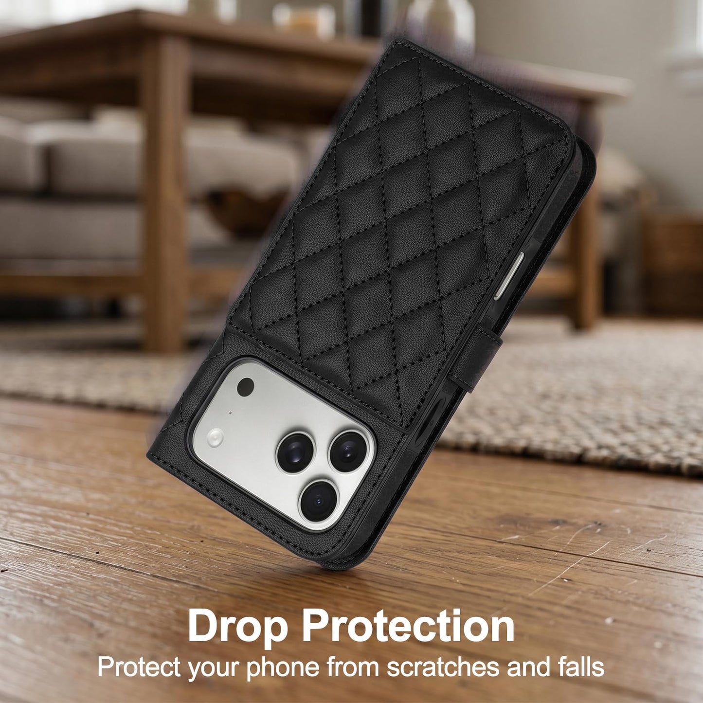 Vofolen for iPhone 17 Pro Max Case Wallet with Card Holder RFID Blocking Crossbody Adjustable Strap Leather with Magnetic Clasp Heavy Duty Protective for iPhone 17 Pro Max Phone Case for Women-Black