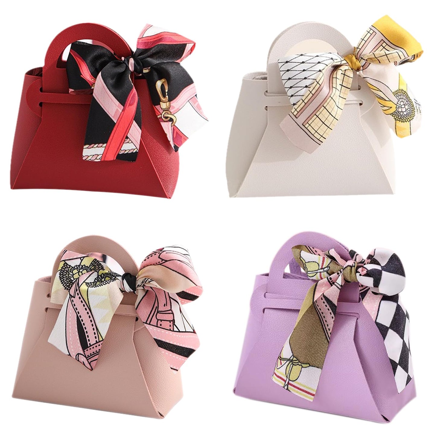 LXKBD 24 Pack PU Leather Gift Bags,Small Party Favors Candy Boxes with Ribbon for Wedding Bridal Shower Baptism Baby Shower Birthday Decoration, Reusable Purse Gift Wrapping Treat Bag