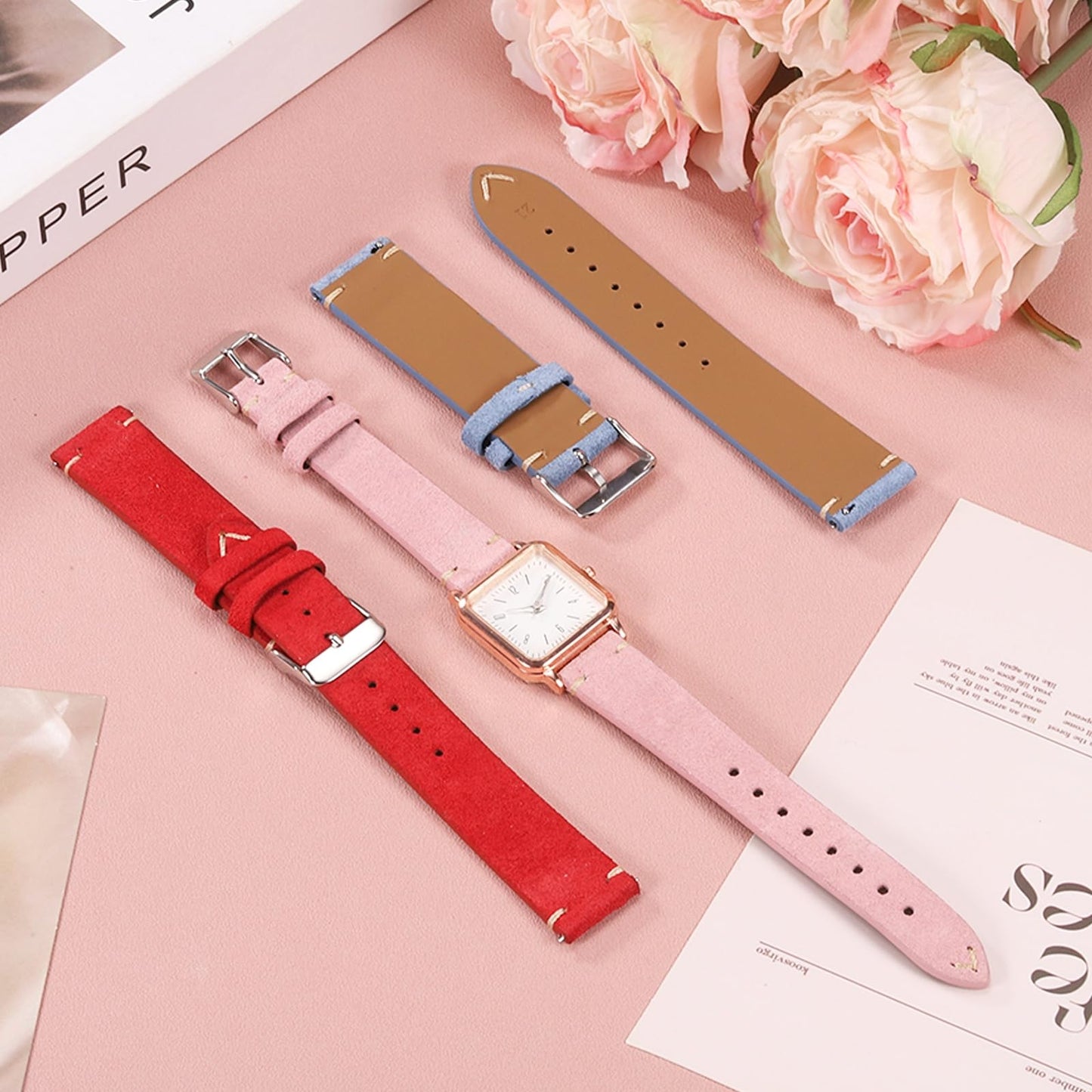 HARFINGTON Leather Watch Band 21mm Width Watch Strap Top-Grain Suede Cowhide Wrist Bands Replacement with Stainless Steel Buckle for Men Women, Dark Blue