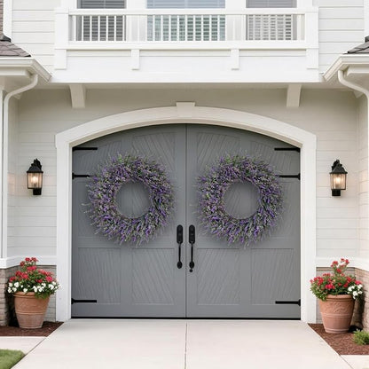 32'' Large Eucalyptus and Lavender Wreath for Front Door, Porch, Window- Artificial Eucalyptus Leaves with Lavender Wreath for Home, Farmhouse Wall Decor- Spring, Summer, Fall, All Seasons (Purple)
