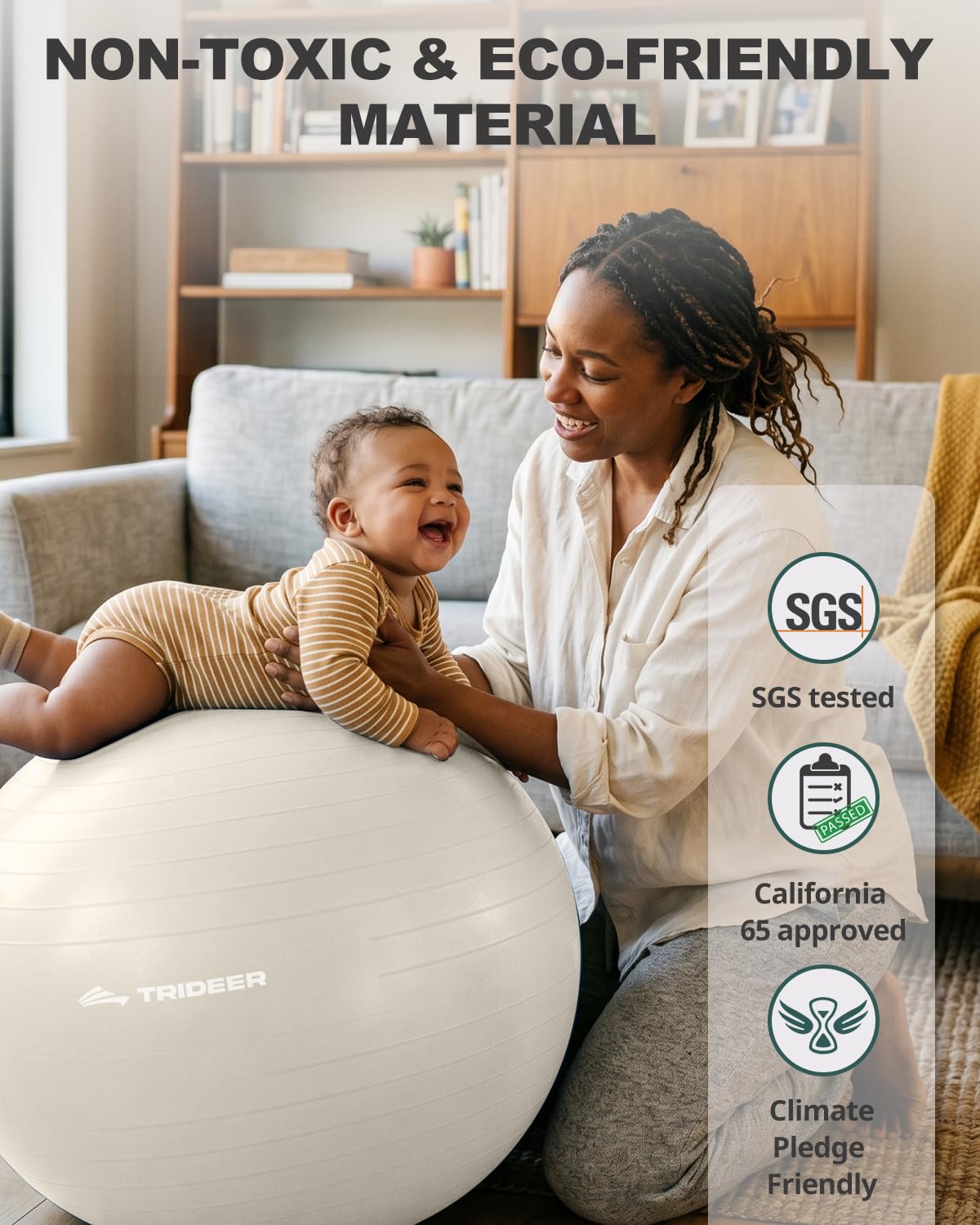 Trideer Exercise Ball for Yoga, Pilates & Fitness – Stability Ball Equipment for Home Gym & Office Chair, Core & Balance Training Accessories, Physical Therapy Equipment, Quick Pump Included, 5 Sizes